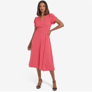 NWT Andrew Marc Rosebud Pink Tulip Sleeve Fit & Flare Midi Dress Womens Size 10